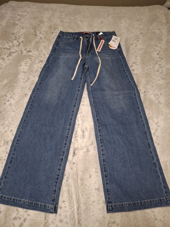 UNIONBAY Pants - Junior's Wide Leg Blue Jeans with Drawstring Waist